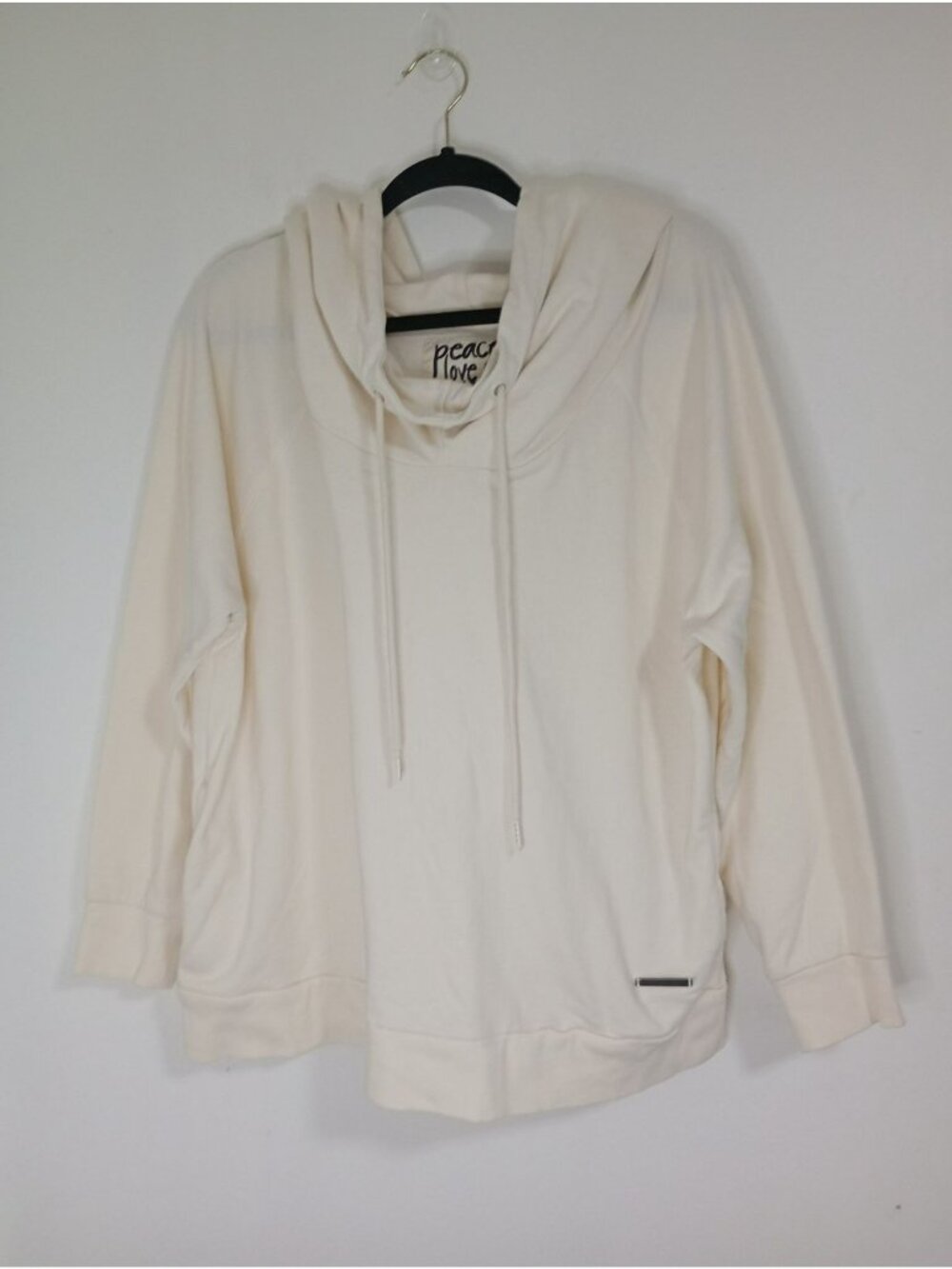 Peace Love World Womens Ivory Hoodie Size Large Cotton Blend Relaxed Fit - Picture 1 of 11